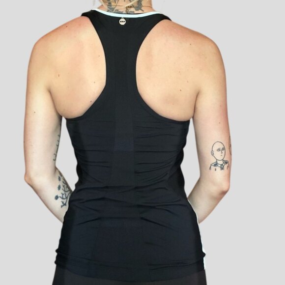 Lorna Jane Light Blue/Black Athletic Exercise Racerback Yoga Exercise Tank Top - Picture 2 of 9